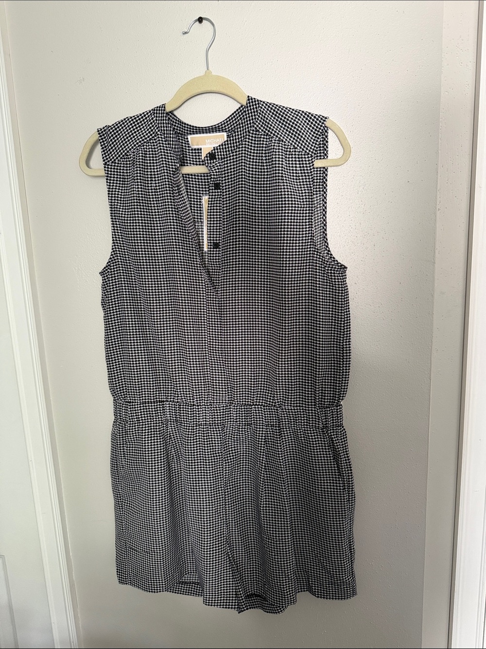 Michael Kora Black & White Gingham Sleeveless Romper
